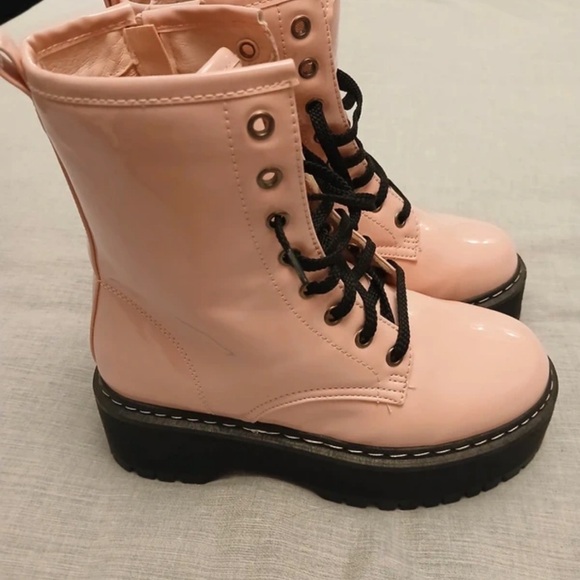 SHEIN Shoes - SHEIN Glossy Pink Combat Boots